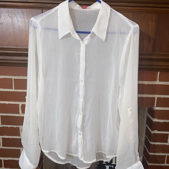 White Sheer Button-Up Men's Shirt - Picture 1 of 1